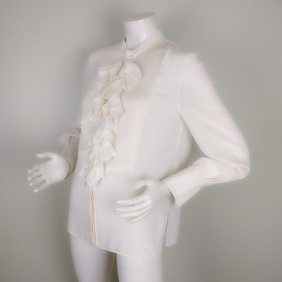 Vintage CHLOE 🎉HP🎉 Ivory Silk Ruffle Tuxedo Blouse 40 S - Picture 3 of 6